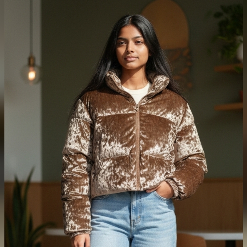 #015 Fabletics Shiny Brown Puffer Jacket